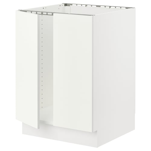 SEKTION Armoire inférieure évier 2 ptes, blanc/Vallstena blanc, 24x24x30 "
