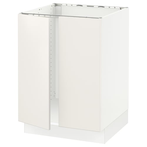 SEKTION Armoire inférieure évier 2 ptes, blanc/Veddinge blanc, 24x24x30 "