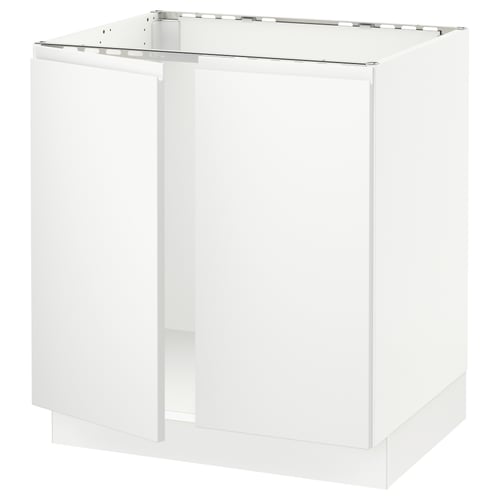 SEKTION Armoire inférieure évier 2 ptes, blanc/Voxtorp blanc mat, 30x24x30 "