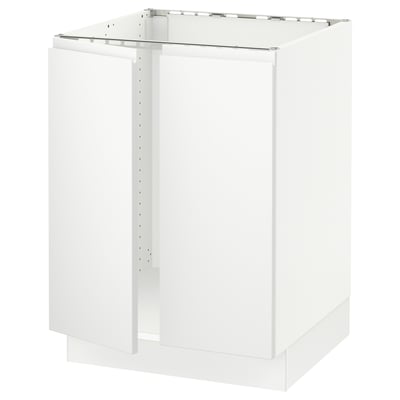 SEKTION Armoire inférieure évier 2 ptes, blanc/Voxtorp blanc mat, 24x24x30 "
