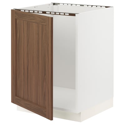 SEKTION Armoire inférieure évier, blanc Enköping/brun effet noyer, 24x24x30 "