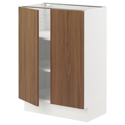 SEKTION Armoire inférieure tablette/2portes, blanc/Tistorp effet noyer foncé, 24x15x30 "