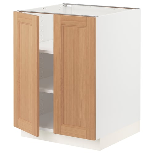 SEKTION Armoire inférieure tablette/2portes, blanc/Vedhamn chêne, 24x24x30 "