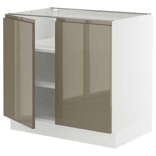 SEKTION Armoire inférieure tablette/2portes, blanc/Voxtorp gris-brun foncé ultrabrillant, 36x24x30 "