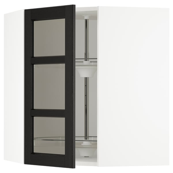 SEKTION Armoire mur angle + rgt piv, blanc/Lerhyttan teinté noir, 26x15x30 "