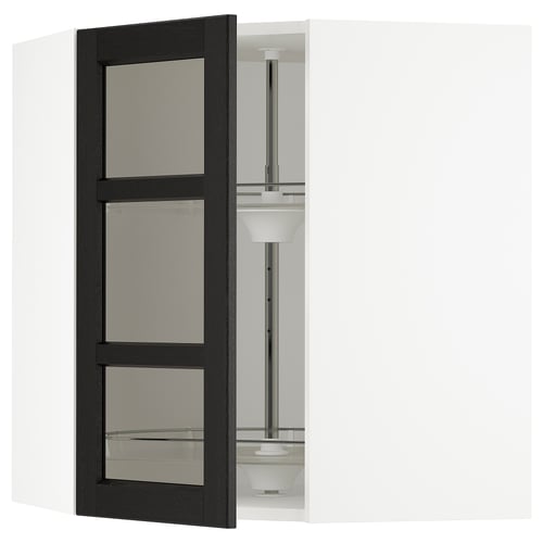 SEKTION Armoire mur angle + rgt piv, blanc/Lerhyttan teinté noir, 26x15x30 "
