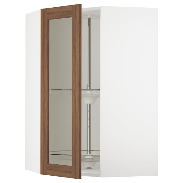 SEKTION Armoire mural angl+rgt piv/pte vitr, blanc Enköping/brun effet noyer, 26x15x40 "