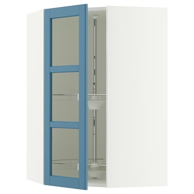 SEKTION Armoire mural angl+rgt piv/pte vitr, blanc/Lerhyttan bleu, 26x15x40 "