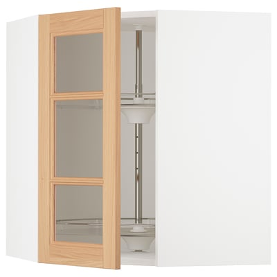 SEKTION Armoire mural angl+rgt piv/pte vitr, blanc/Vedhamn chêne, 26x15x30 "