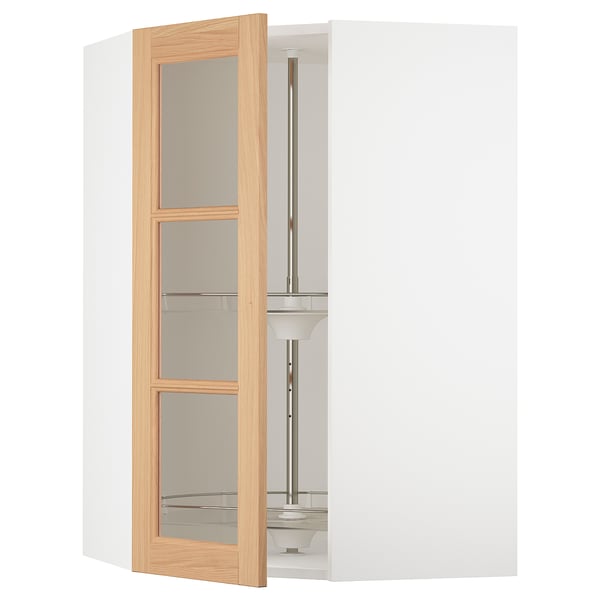 SEKTION Armoire mural angl+rgt piv/pte vitr, blanc/Vedhamn chêne, 26x15x40 "