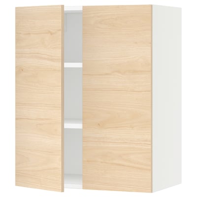 SEKTION Armoire murale 2 portes, blanc/Askersund effet frêne clair, 24x15x30 "