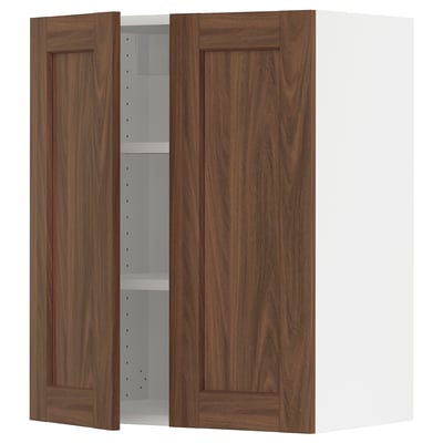 SEKTION Armoire murale 2 portes, blanc Enköping/brun effet noyer, 24x15x30 "