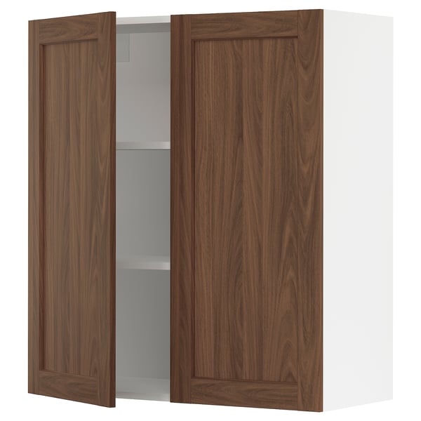 SEKTION Armoire murale 2 portes, blanc Enköping/brun effet noyer, 36x15x40 "
