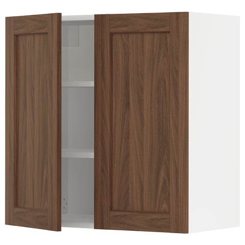 SEKTION Armoire murale 2 portes, blanc Enköping/brun effet noyer, 30x15x30 "