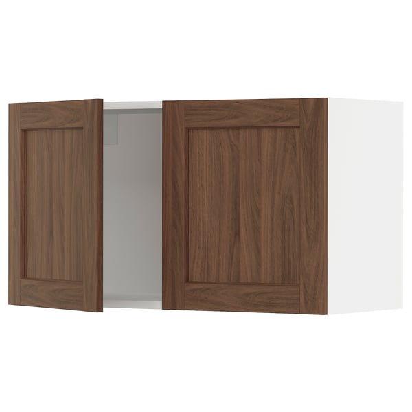SEKTION Armoire murale 2 portes, blanc Enköping/brun effet noyer, 36x15x20 "