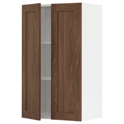 SEKTION Armoire murale 2 portes, blanc Enköping/brun effet noyer, 24x15x40 "