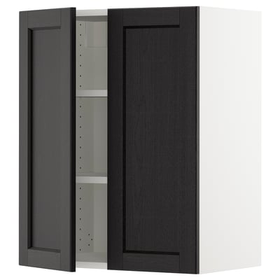 SEKTION Armoire murale 2 portes, blanc/Lerhyttan teinté noir, 24x15x30 "