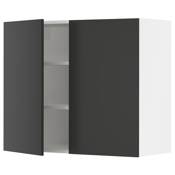 SEKTION Armoire murale 2 portes, blanc/Nickebo anthracite mat, 36x15x30 "