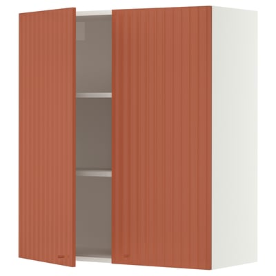 SEKTION Armoire murale 2 portes, blanc/Terrsjö motif cannelé brun-rouge, 36x15x40 "