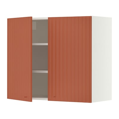 SEKTION Armoire murale 2 portes, blanc/Terrsjö motif cannelé brun-rouge, 36x15x30 "