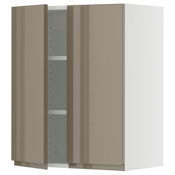 SEKTION Armoire murale 2 portes, blanc/Voxtorp gris-brun foncé ultrabrillant, 24x15x30 "