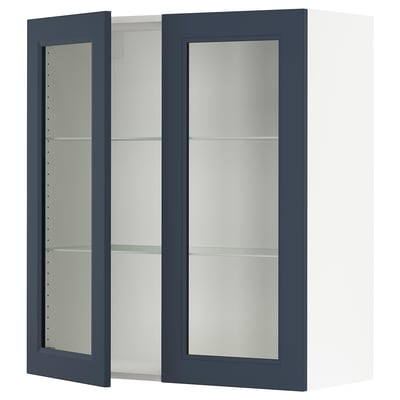 SEKTION Armoire murale 2 portes vitrées, blanc Axstad/mat bleu, 36x15x40 "