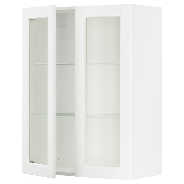 SEKTION Armoire murale 2 portes vitrées, blanc Enköping/blanc effet bois, 30x15x40 "