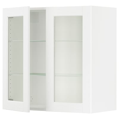 SEKTION Armoire murale 2 portes vitrées, blanc Enköping/blanc effet bois, 30x15x30 "