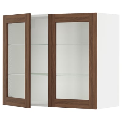 SEKTION Armoire murale 2 portes vitrées, blanc Enköping/brun effet noyer, 36x15x30 "
