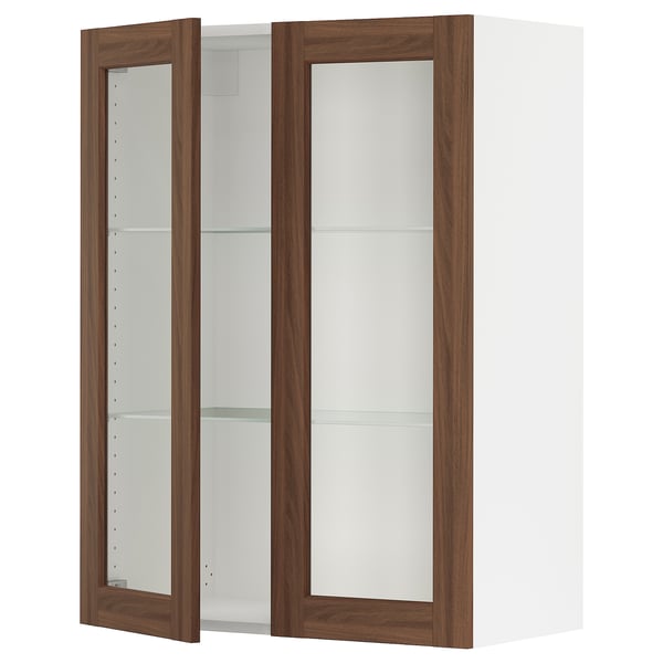 SEKTION Armoire murale 2 portes vitrées, blanc Enköping/brun effet noyer, 30x15x40 "