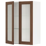 SEKTION Armoire murale 2 portes vitrées, blanc Enköping/brun effet noyer, 30x15x40 "