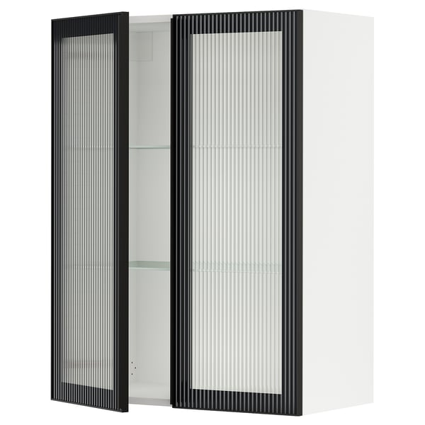 SEKTION Armoire murale 2 portes vitrées, blanc/Hejsta verre cannelé anthracite, 30x15x40 "