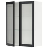 SEKTION Armoire murale 2 portes vitrées, blanc/Hejsta verre cannelé anthracite, 30x15x40 "