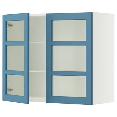SEKTION Armoire murale 2 portes vitrées, blanc/Lerhyttan bleu, 36x15x30 "