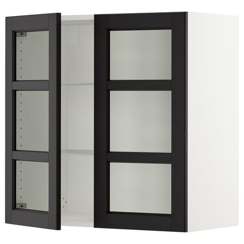 SEKTION Armoire murale 2 portes vitrées, blanc/Lerhyttan teinté noir, 30x15x30 "