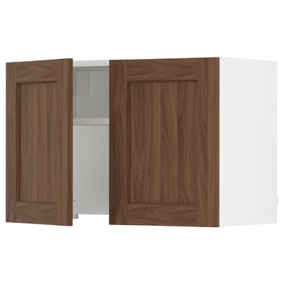 SEKTION Armoire murale à hotte intégrée, blanc Enköping/brun effet noyer, 30x15x20 "