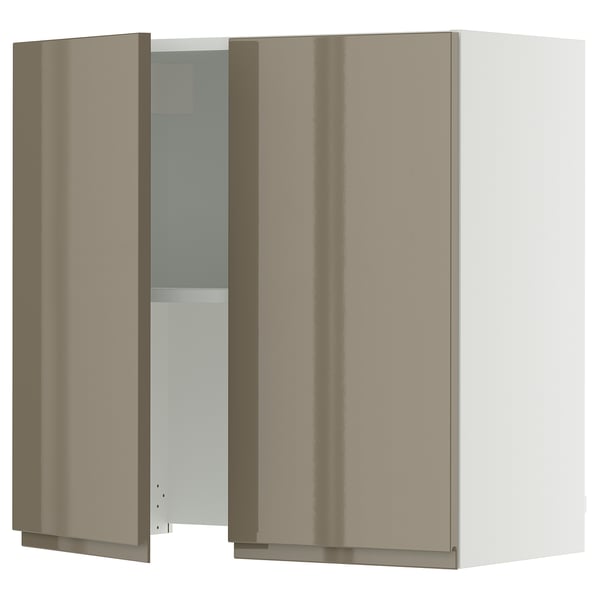 SEKTION Armoire murale à hotte intégrée, blanc/Voxtorp gris-brun foncé ultrabrillant, 30x15x30 "