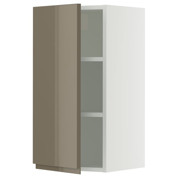 SEKTION Armoire murale, blanc/Voxtorp gris-brun foncé ultrabrillant, 15x15x30 "