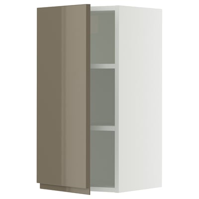 SEKTION Armoire murale, blanc/Voxtorp gris-brun foncé ultrabrillant, 15x15x30 "