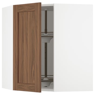 SEKTION Armoire murale d'angle+rgt pivot, blanc Enköping/brun effet noyer, 26x15x30 "