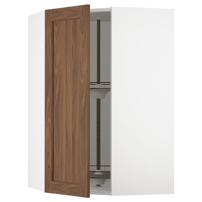 SEKTION Armoire murale d'angle+rgt pivot, blanc Enköping/brun effet noyer, 26x15x40 "