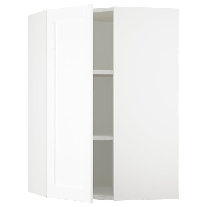 SEKTION armoire murale d'angle+tblts, blanc Enköping/blanc effet bois