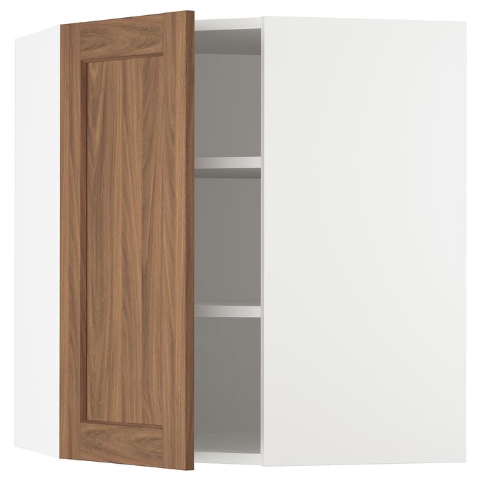SEKTION armoire murale d'angle+tblts, blanc Enköping/brun effet noyer