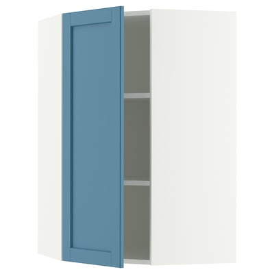 SEKTION Armoire murale d'angle+tblts, blanc/Lerhyttan bleu, 26x15x40 "
