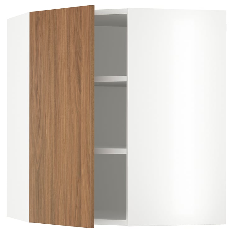 SEKTION armoire murale d'angle+tblts, blanc/Tistorp effet noyer foncé