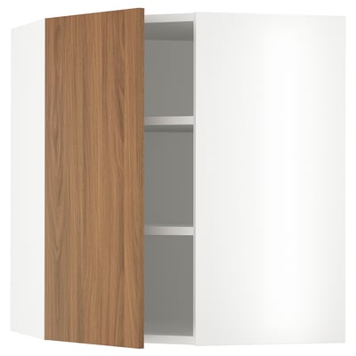 SEKTION Armoire murale d'angle+tblts, blanc/Tistorp effet noyer foncé, 26x15x30 "