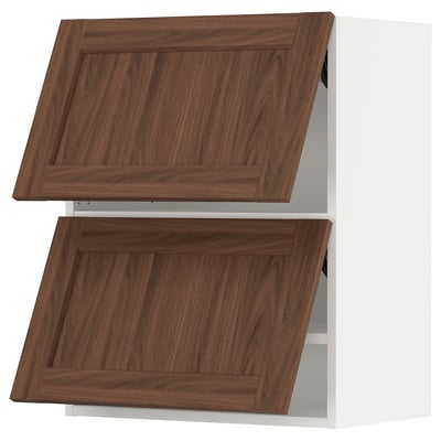 SEKTION Armoire murale horiz+2ptes, blanc Enköping/brun effet noyer, 24x15x30 "