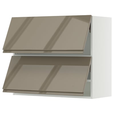 SEKTION Armoire murale horiz+2ptes, blanc/Voxtorp gris-brun foncé ultrabrillant, 36x15x30 "