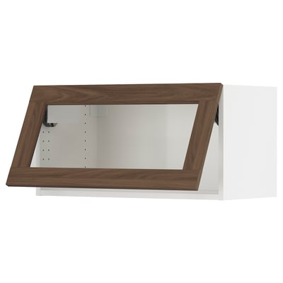SEKTION Armoire murale horizontale vitrée, blanc Enköping/brun effet noyer, 30x15x15 "