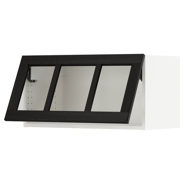 SEKTION Armoire murale horizontale vitrée, blanc/Lerhyttan teinté noir, 30x15x15 "